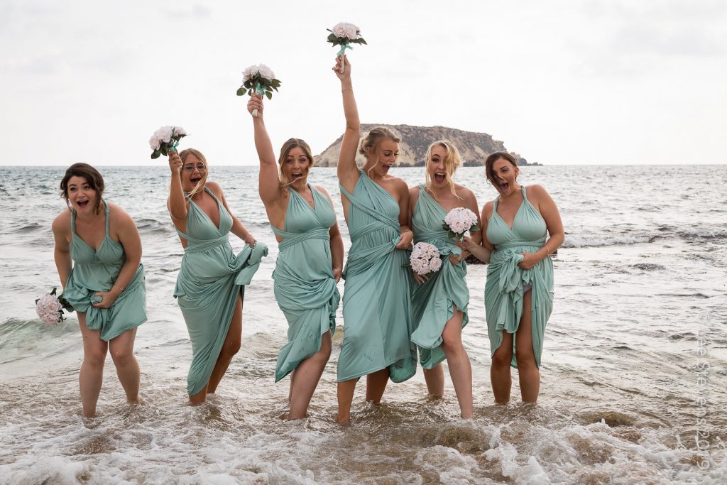 Bridesmaids in the sea